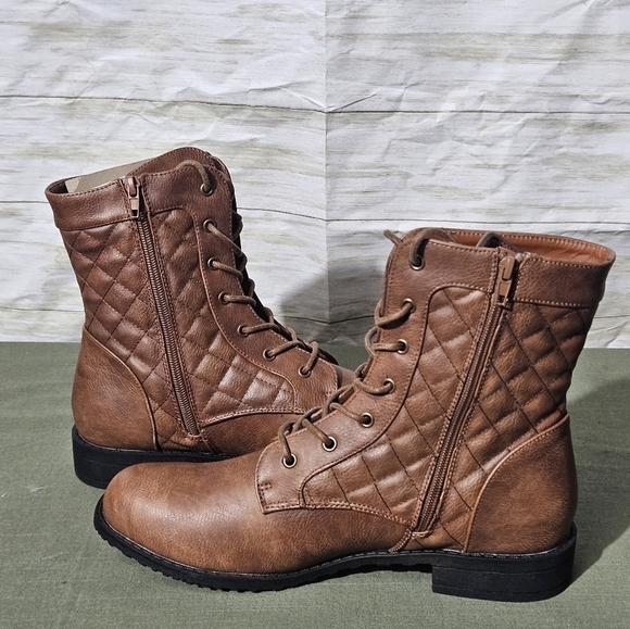 Womens Military Brown Combat Boot With Quilted Top - Picture 10 of 10